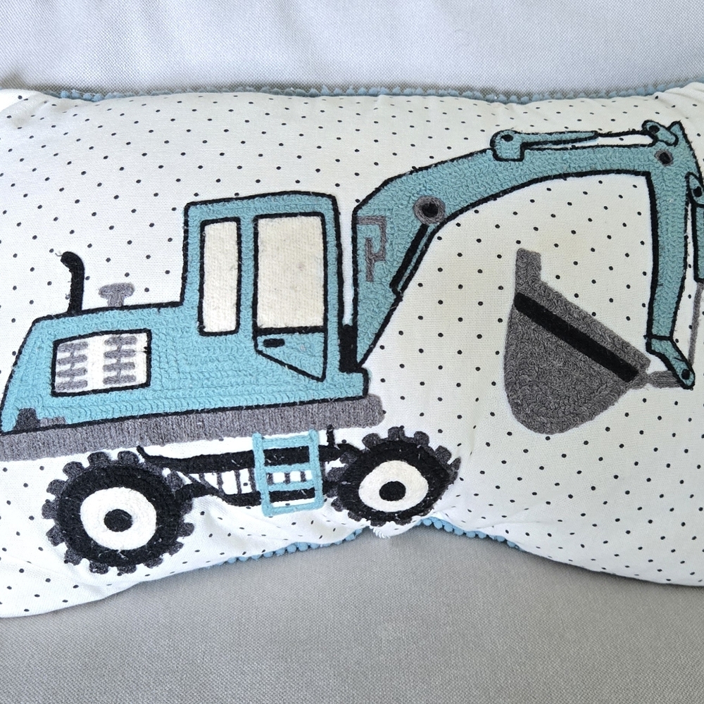Blue and Gray Excavator Pillow